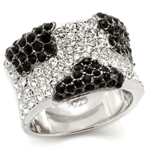 Rhodium + Ruthenium 925 Sterling Silver Ring with Top Grade Crystal in Jet