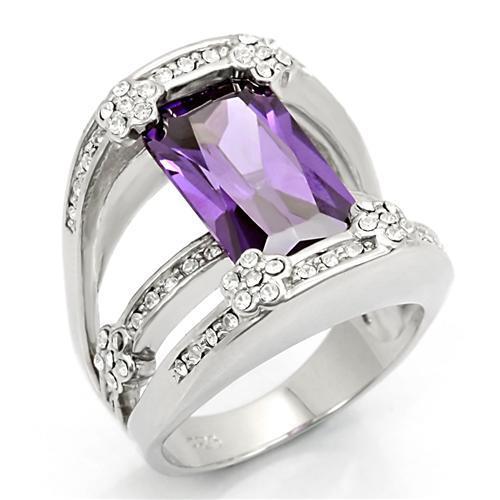 Rhodium 925 Sterling Silver Ring with AAA Grade CZ in Amethyst