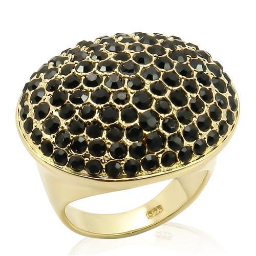Gold 925 Sterling Silver Ring with Top Grade Crystal in Jet