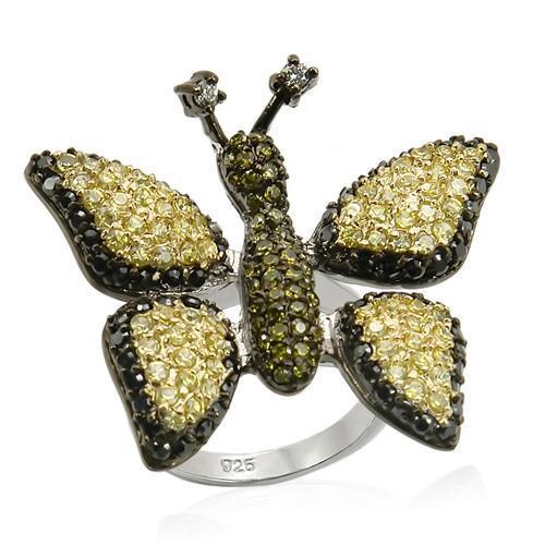 Rhodium+Gold+ Ruthenium 925 Sterling Silver Ring with AAA Grade CZ in Multi Color