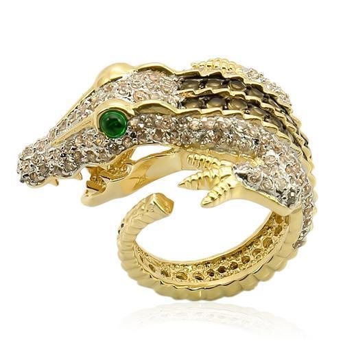 Rhodium+Gold+ Ruthenium 925 Sterling Silver Ring with Synthetic Synthetic Glass in Emerald