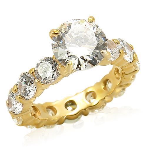 Gold 925 Sterling Silver Ring with AAA Grade CZ in Clear