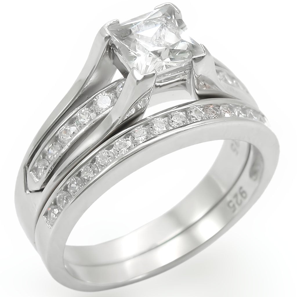 Rhodium 925 Sterling Silver Ring with AAA Grade CZ in Clear