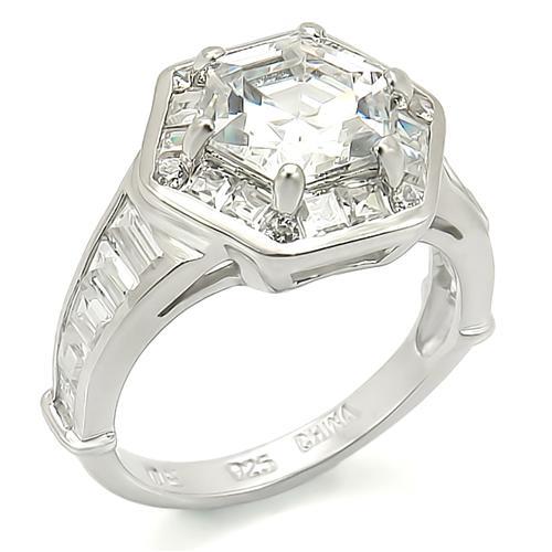 Rhodium 925 Sterling Silver Ring with AAA Grade CZ in Clear