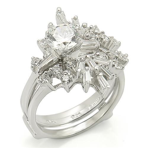 Rhodium 925 Sterling Silver Ring with AAA Grade CZ in Clear