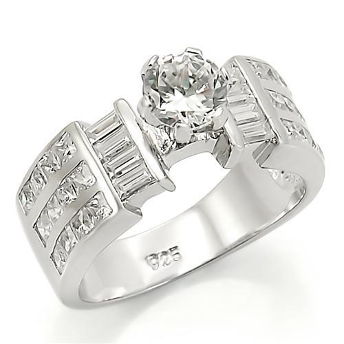 Rhodium 925 Sterling Silver Ring with AAA Grade CZ in Clear