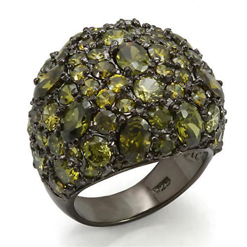 Ruthenium 925 Sterling Silver Ring with AAA Grade CZ in Olivine color
