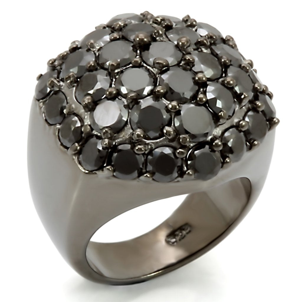 Ruthenium 925 Sterling Silver Ring with AAA Grade CZ in Jet