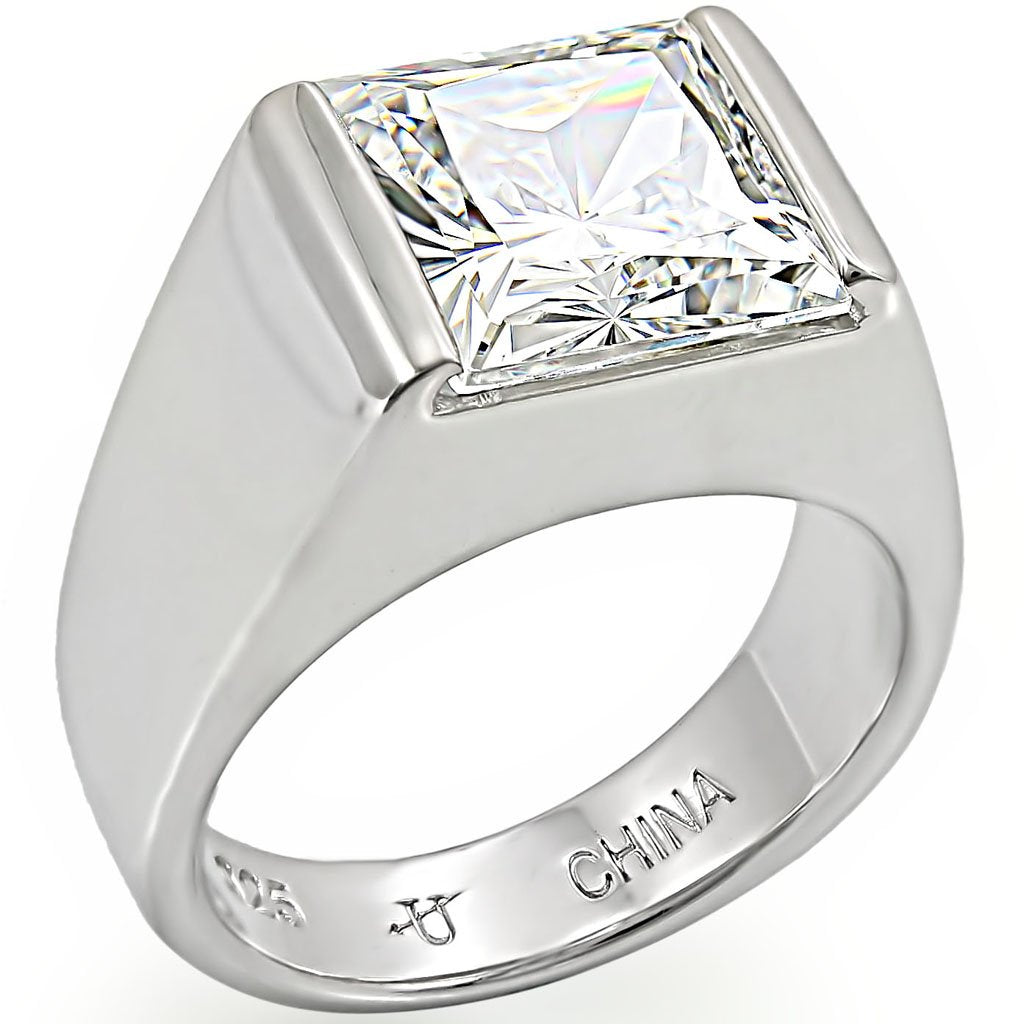 Rhodium 925 Sterling Silver Ring with AAA Grade CZ in Clear