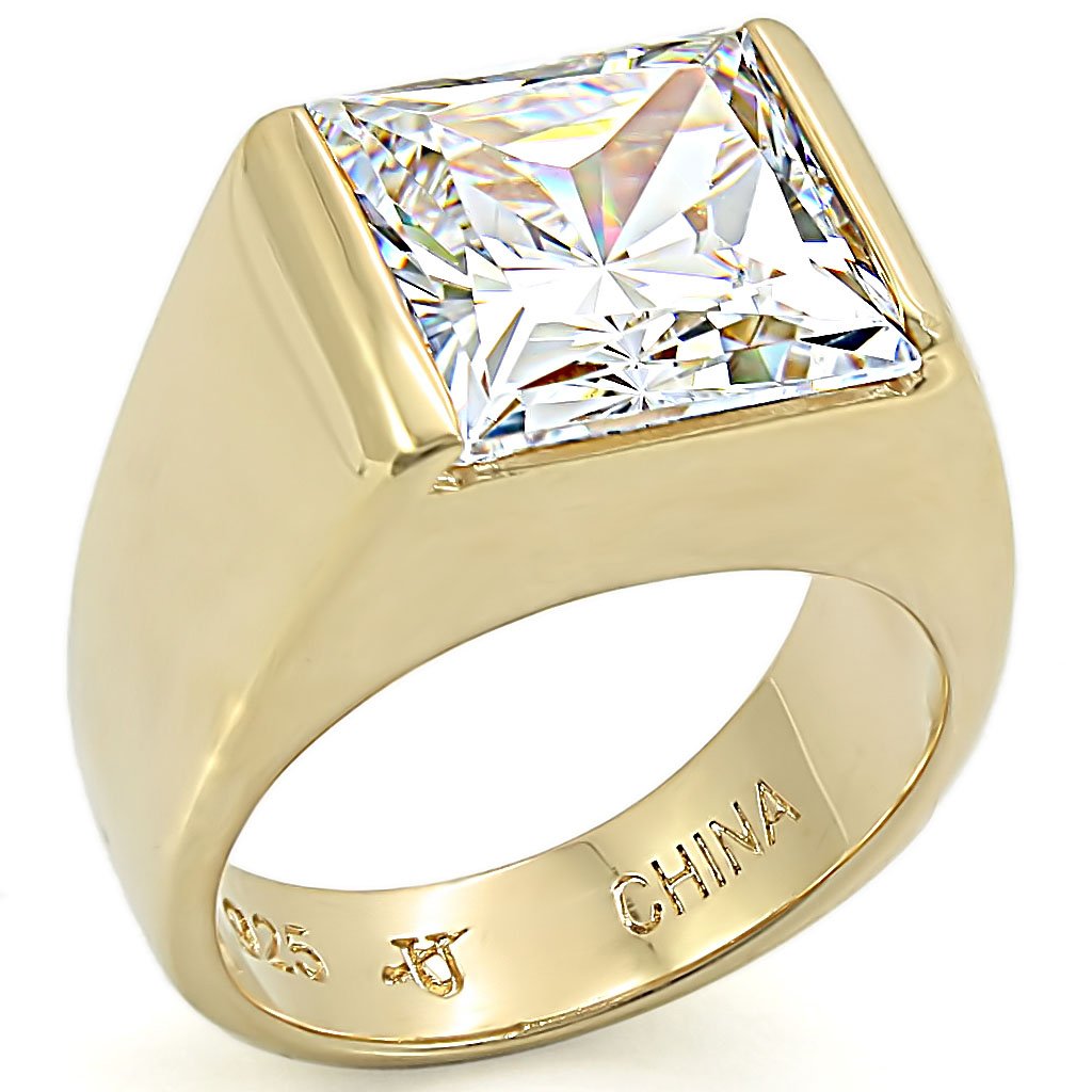 Gold 925 Sterling Silver Ring with AAA Grade CZ in Clear