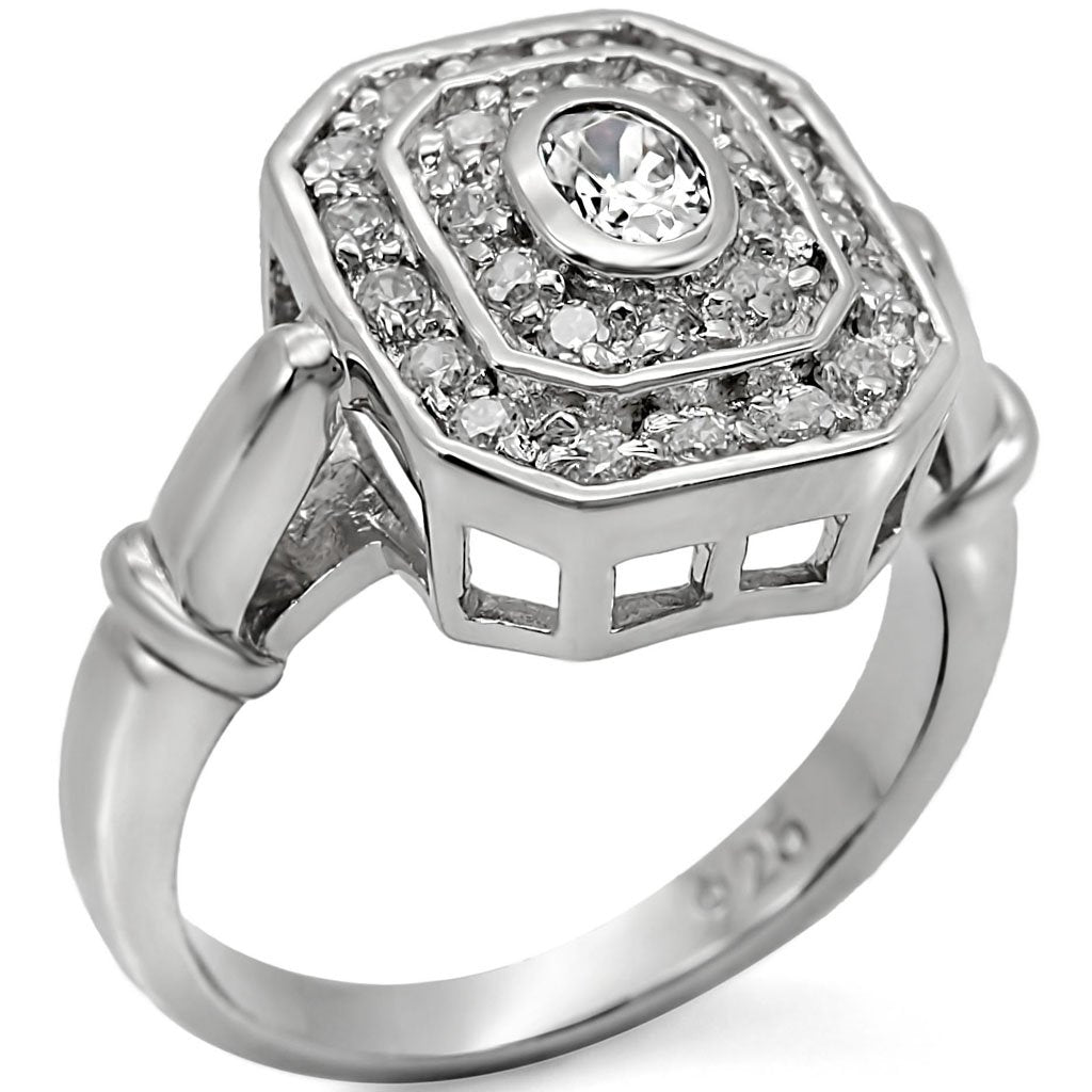 Rhodium 925 Sterling Silver Ring with AAA Grade CZ in Clear