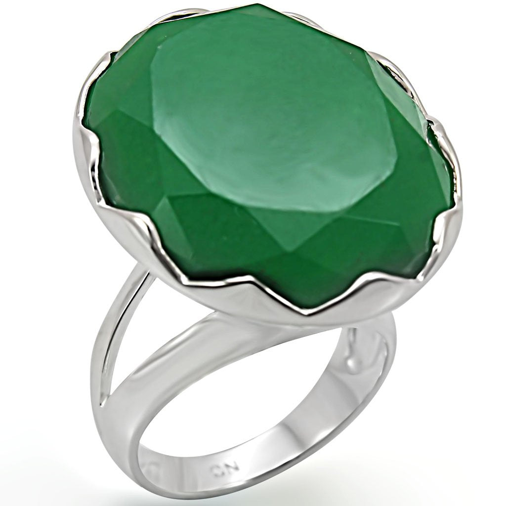 Silver 925 Sterling Silver Ring with Synthetic Jade in Emerald