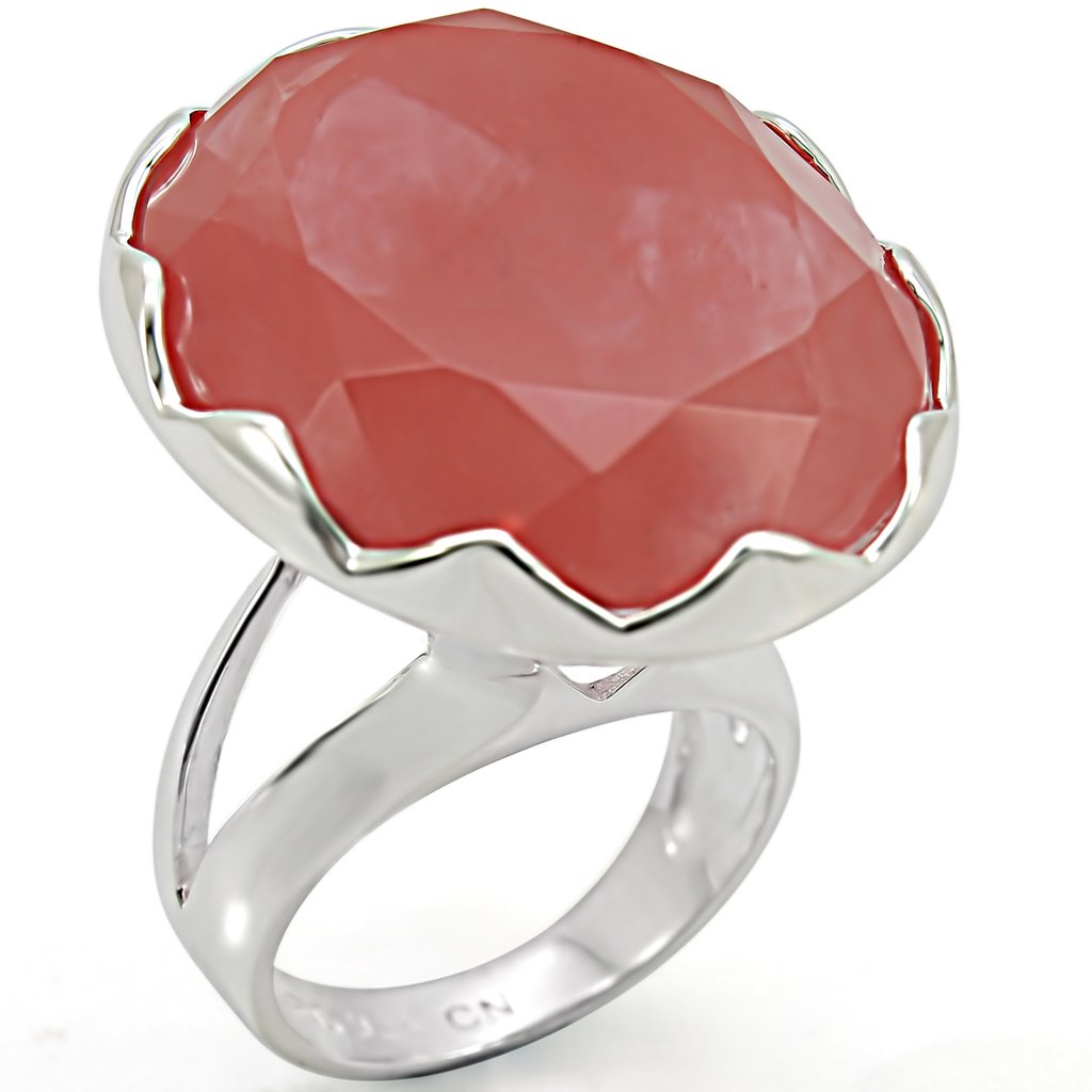 Silver 925 Sterling Silver Ring with Synthetic Synthetic Glass in Light Peach