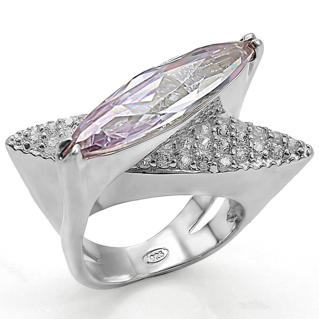 High-Polished 925 Sterling Silver Ring with AAA Grade CZ in Light Amethyst