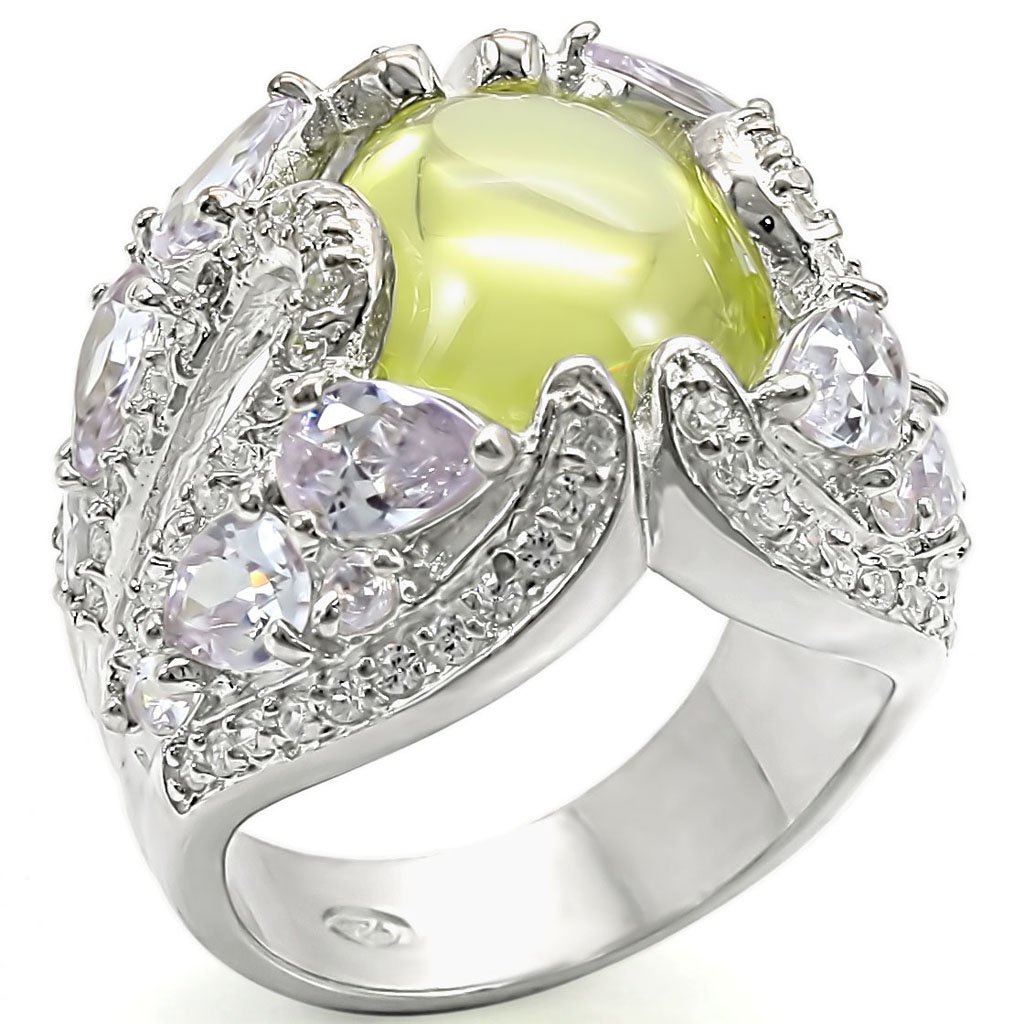 High-Polished 925 Sterling Silver Ring with AAA Grade CZ in Apple Green color