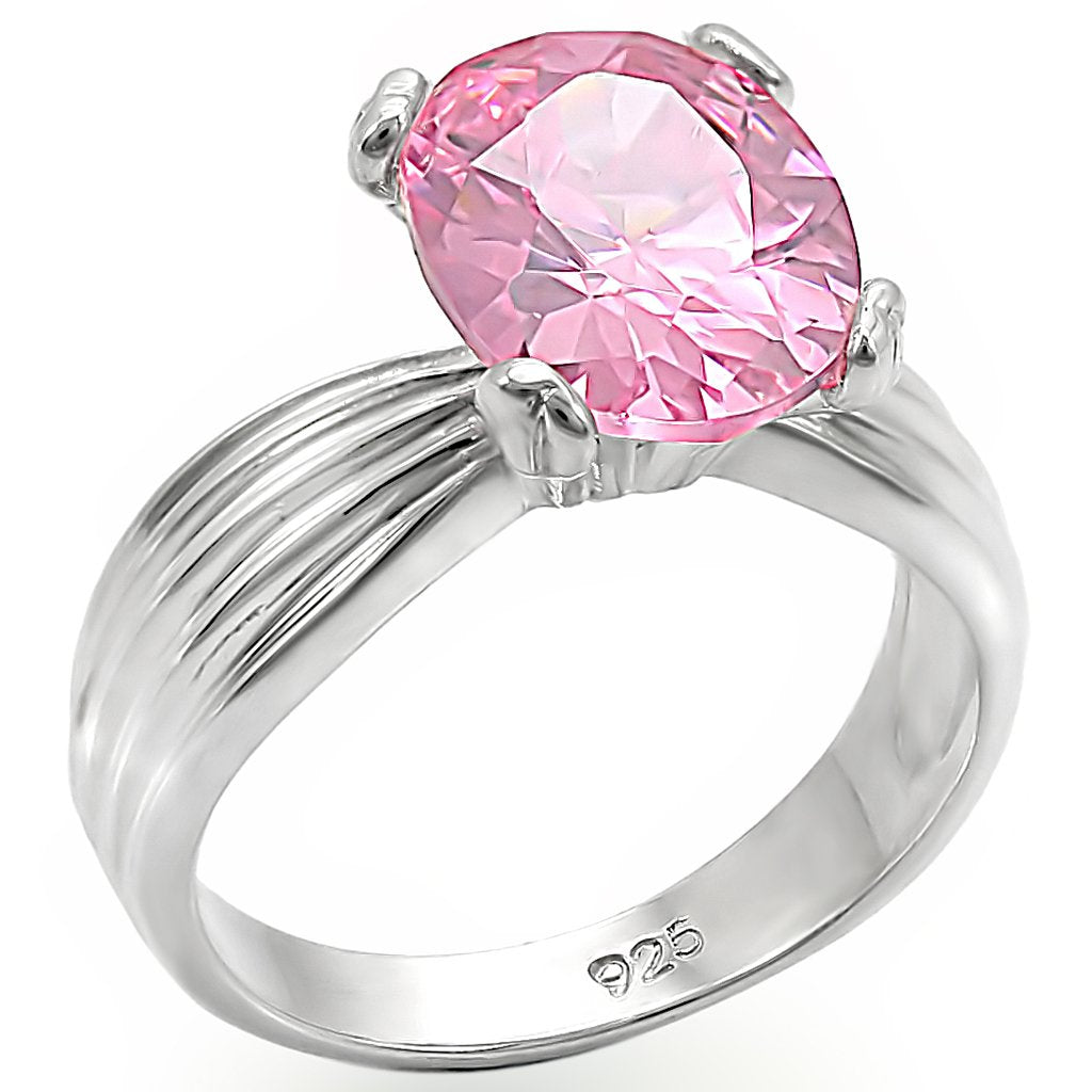 High-Polished 925 Sterling Silver Ring with AAA Grade CZ in Rose