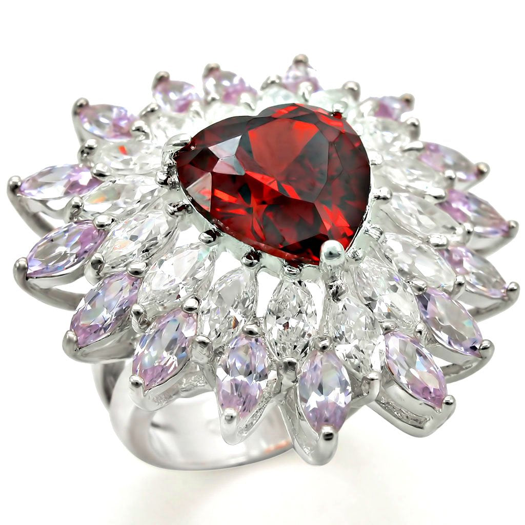 High-Polished 925 Sterling Silver Ring with AAA Grade CZ in Garnet
