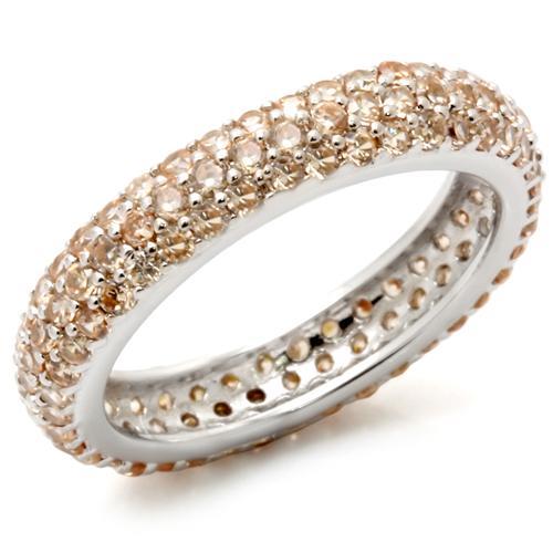 Rhodium 925 Sterling Silver Ring with AAA Grade CZ in Champagne
