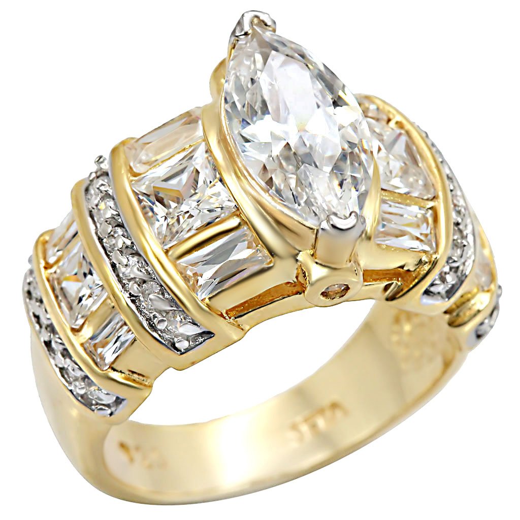 Gold+Rhodium 925 Sterling Silver Ring with AAA Grade CZ in Clear