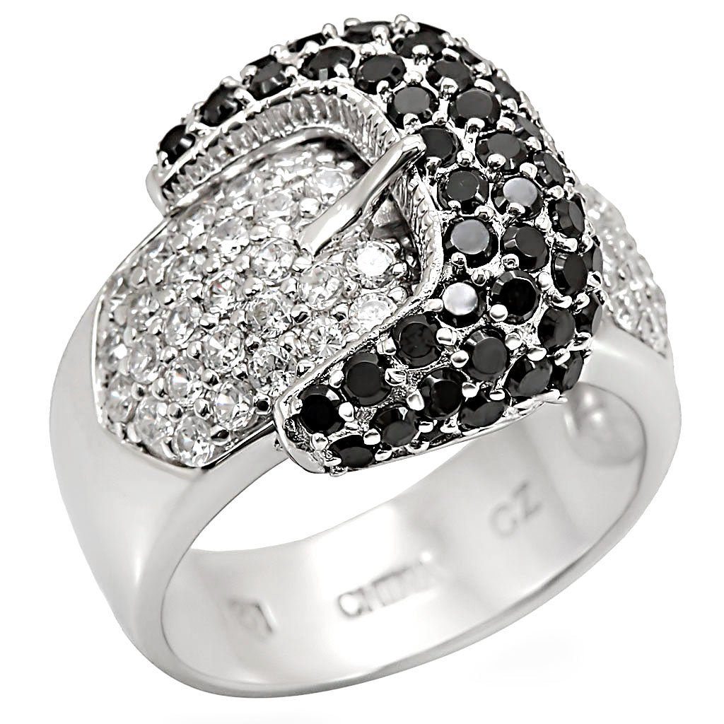 Rhodium 925 Sterling Silver Ring with AAA Grade CZ in Black Diamond