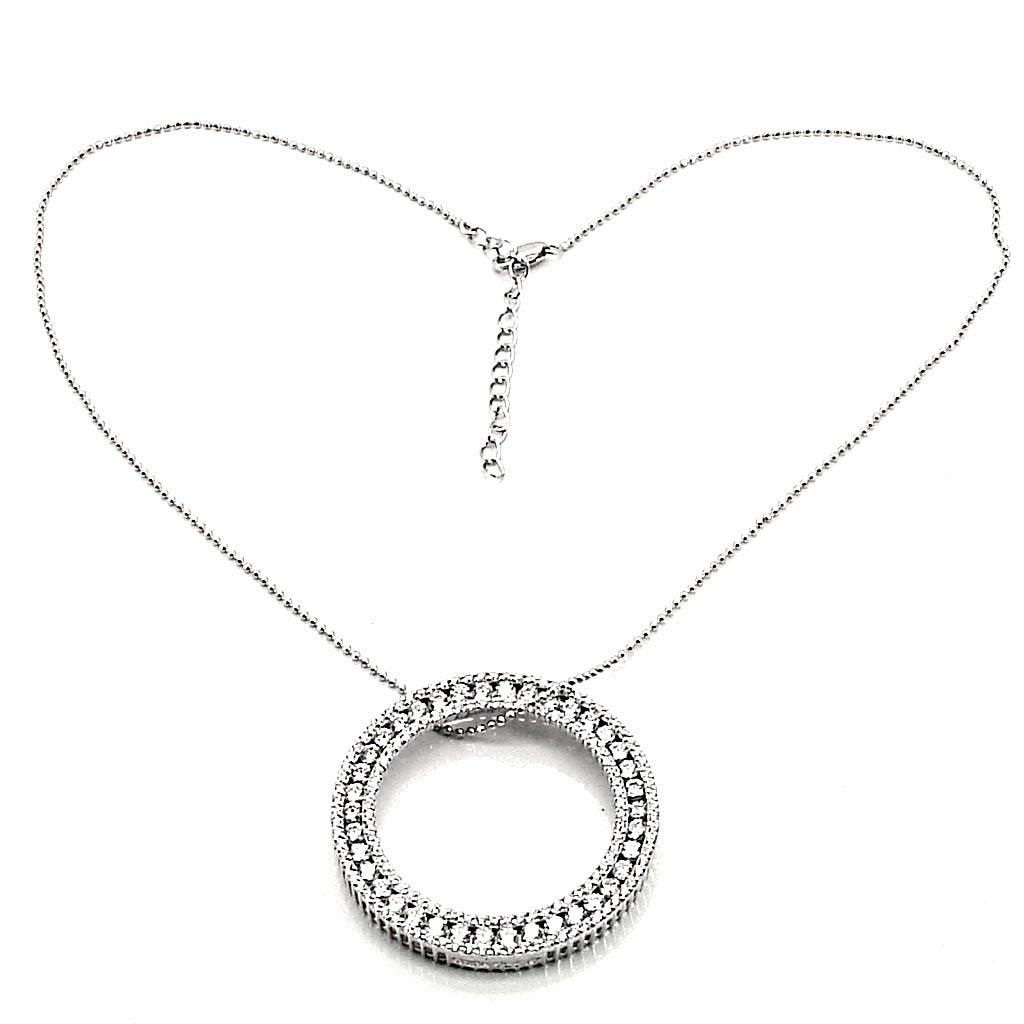 Rhodium 925 Sterling Silver Chain Pendant with AAA Grade CZ in Clear