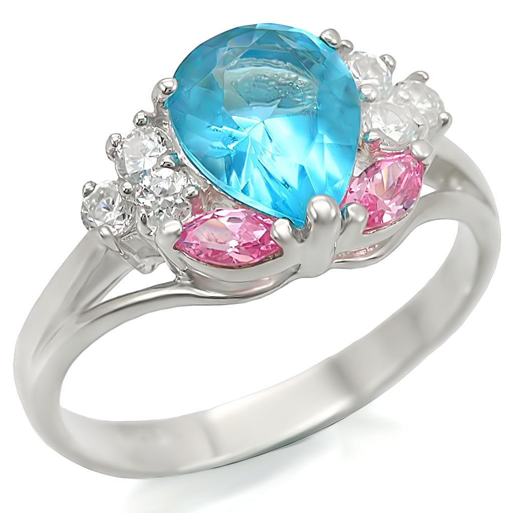 Silver 925 Sterling Silver Ring with Synthetic Synthetic Glass in Sea Blue