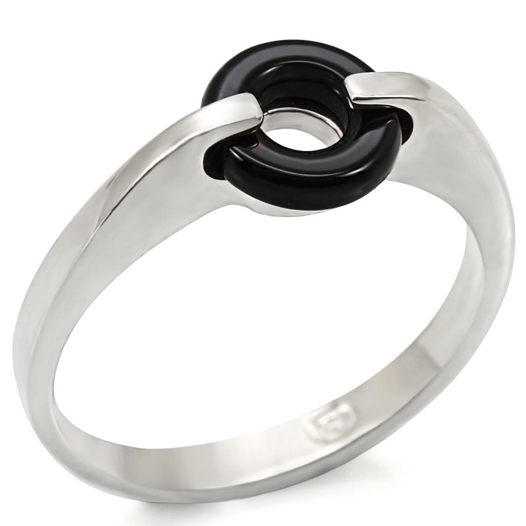 Silver 925 Sterling Silver Ring with Semi-Precious Agate in Jet