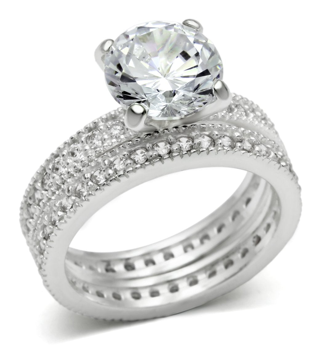 Rhodium 925 Sterling Silver Ring with AAA Grade CZ in Clear