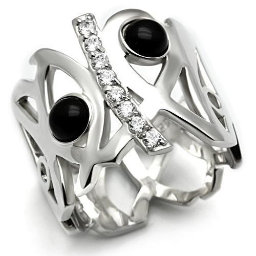 Silver 925 Sterling Silver Ring with Semi-Precious Onyx in Jet