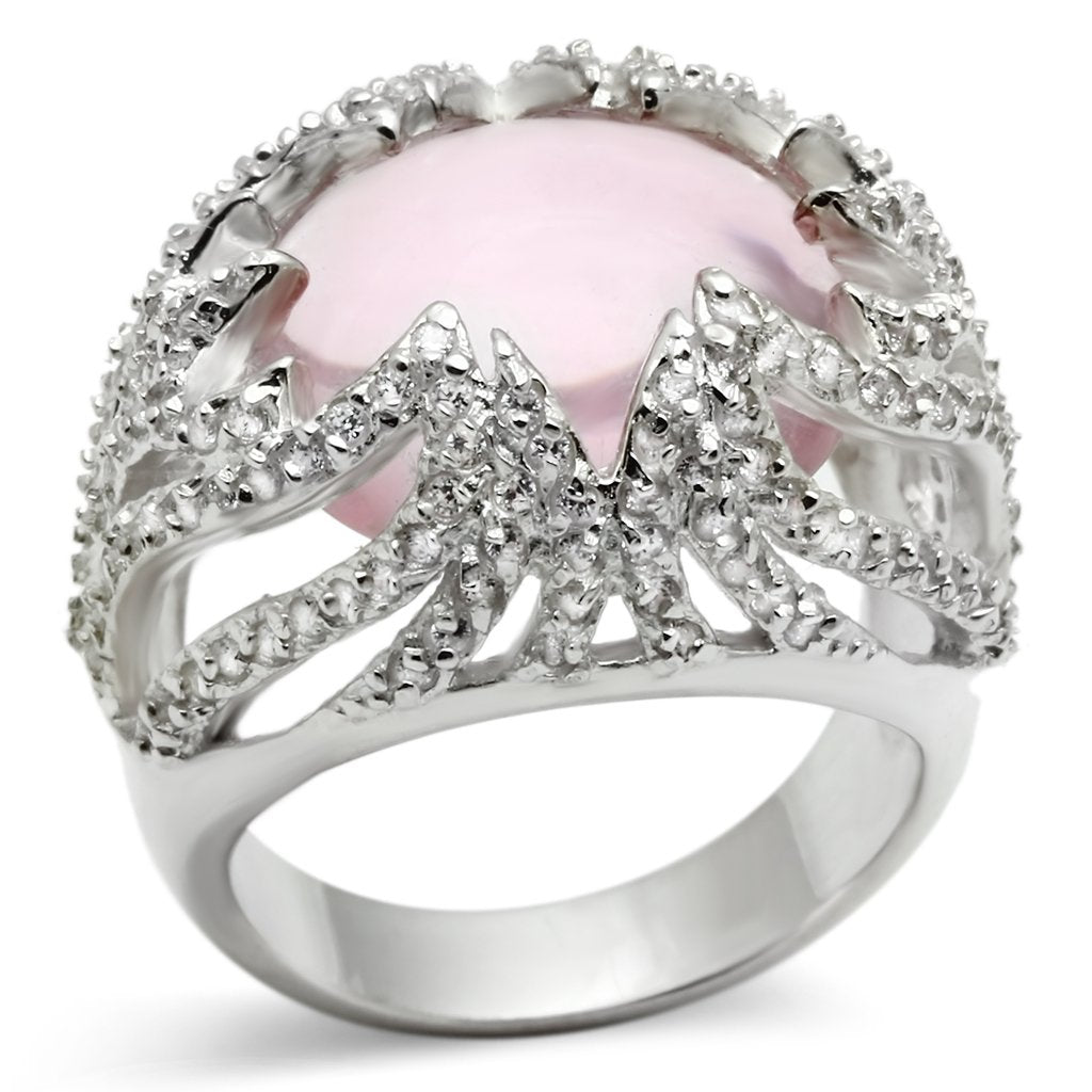 Silver 925 Sterling Silver Ring with Synthetic Synthetic Glass in Light Rose