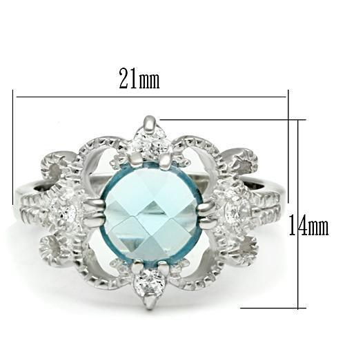 Silver 925 Sterling Silver Ring with Synthetic Synthetic Glass in Sea Blue