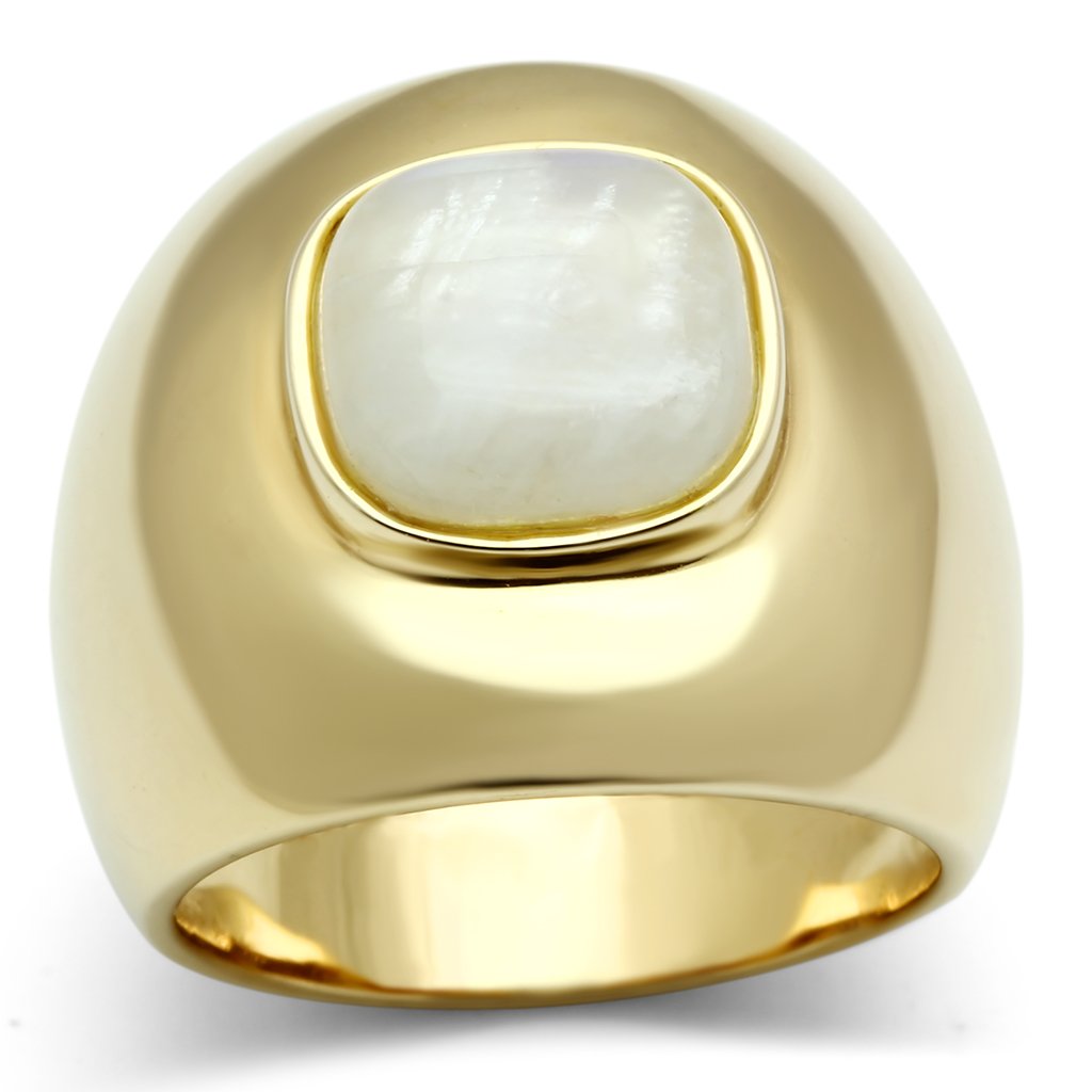 Gold 925 Sterling Silver Ring with Semi-Precious Moon Stone in White