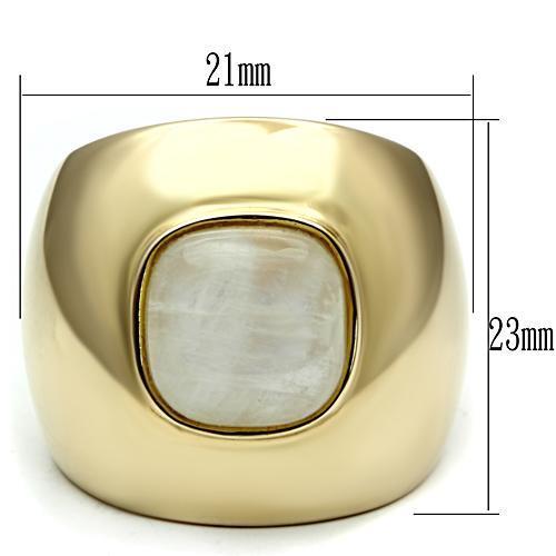 Gold 925 Sterling Silver Ring with Semi-Precious Moon Stone in White