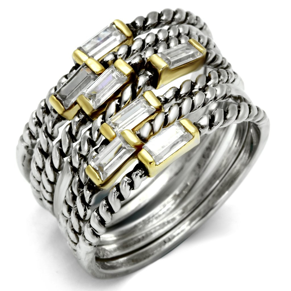 Tone 925 Sterling Silver Ring with AAA Grade CZ in Clear