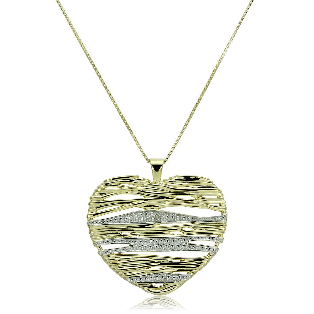 Gold+Rhodium 925 Sterling Silver Necklace with AAA Grade CZ in Clear