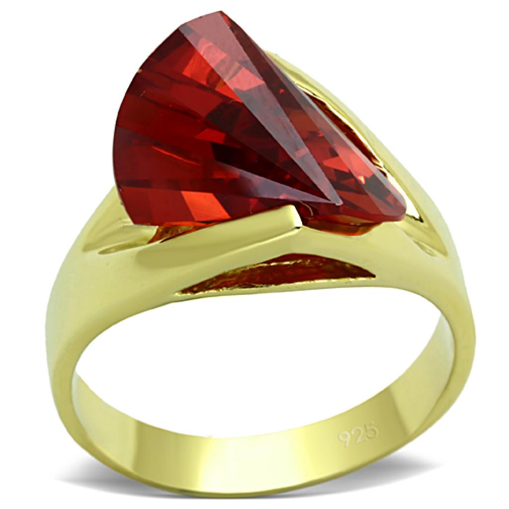Gold 925 Sterling Silver Ring with AAA Grade CZ in Garnet