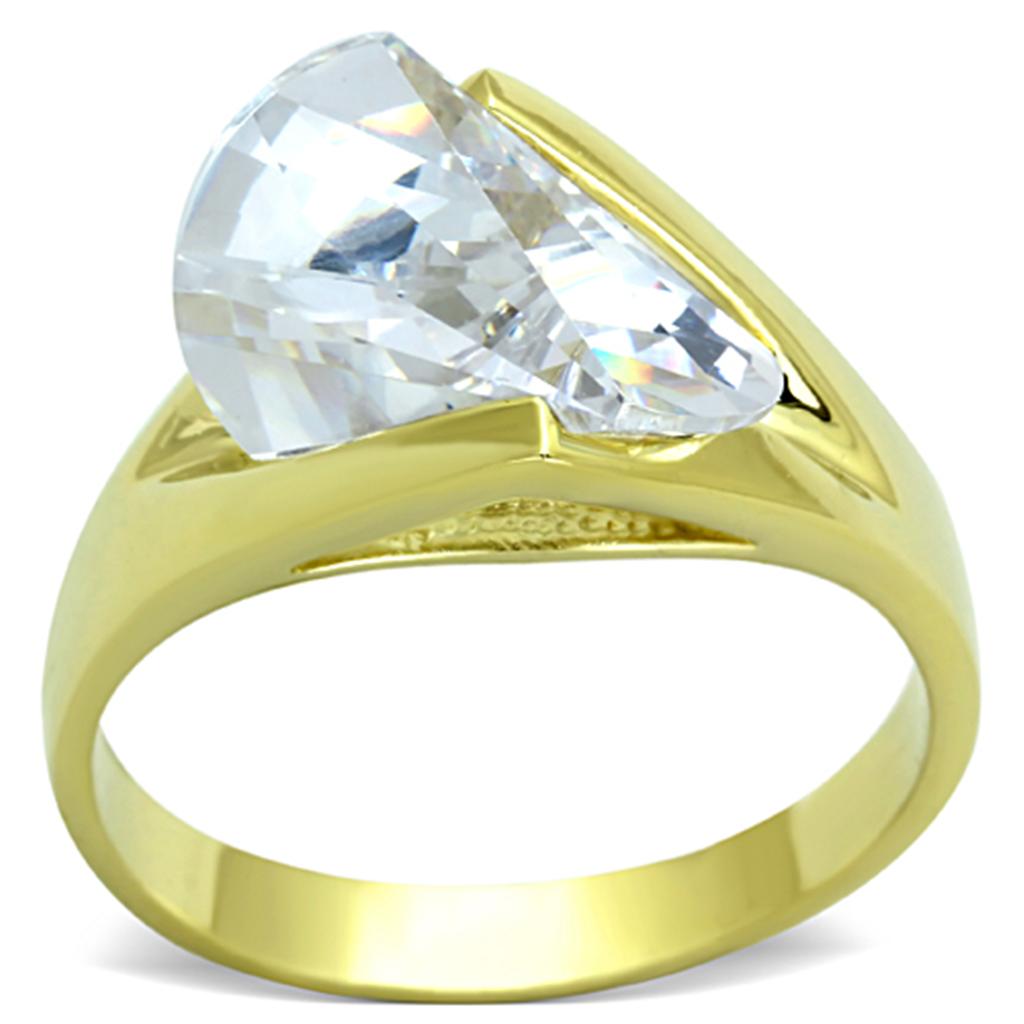 Gold 925 Sterling Silver Ring with AAA Grade CZ in Clear