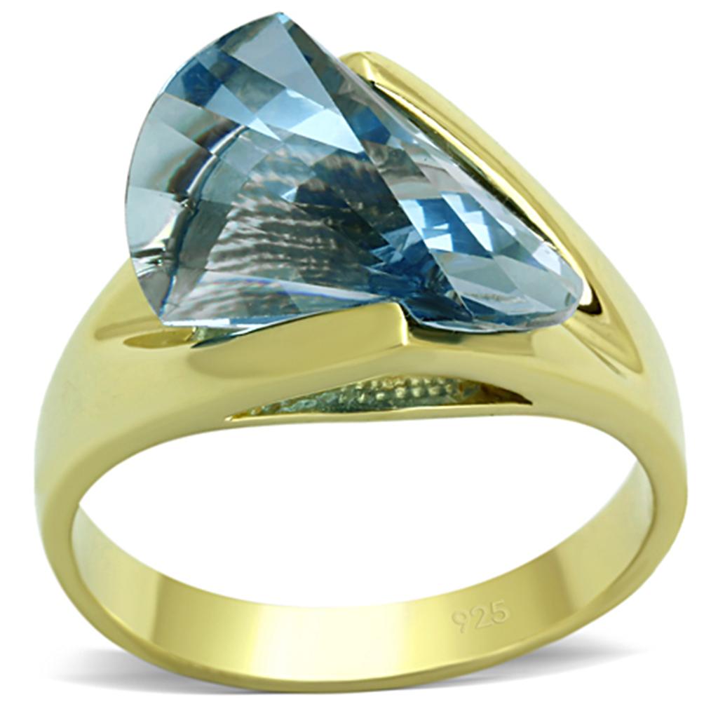 Gold 925 Sterling Silver Ring with Synthetic Spinel in Sea Blue