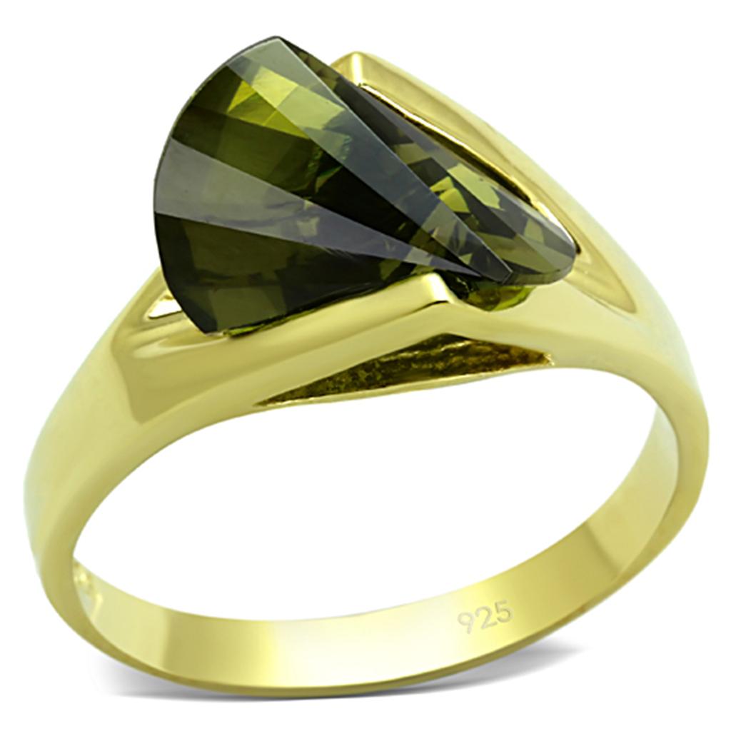 Gold 925 Sterling Silver Ring with AAA Grade CZ in Olivine color