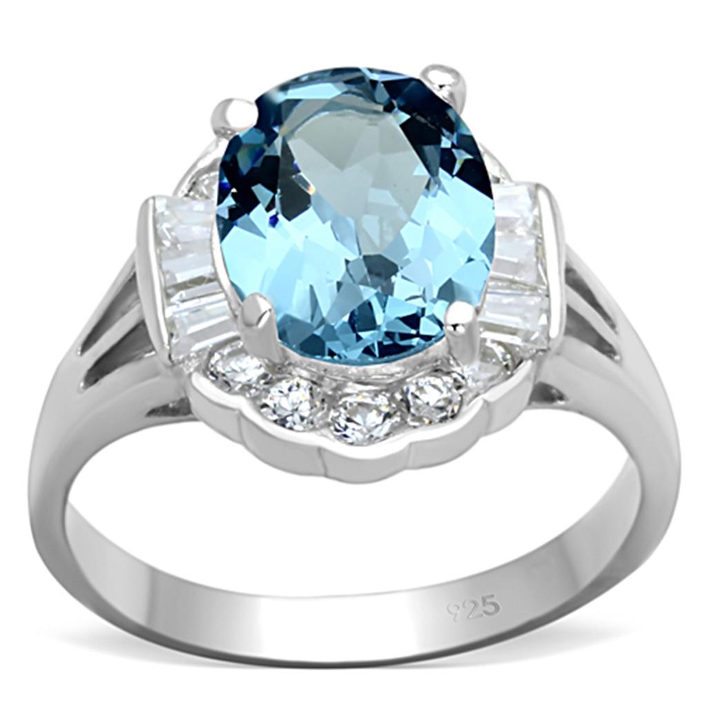 Silver 925 Sterling Silver Ring with Synthetic Spinel in Sea Blue