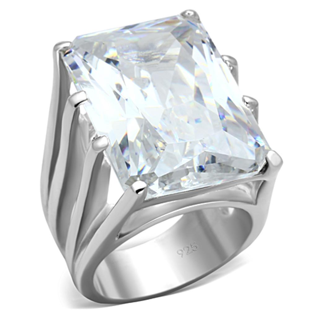 Silver 925 Sterling Silver Ring with AAA Grade CZ in Clear