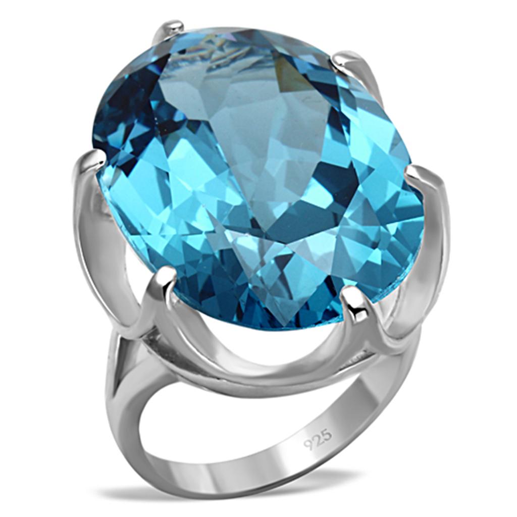 Silver 925 Sterling Silver Ring with Synthetic Spinel in Sea Blue
