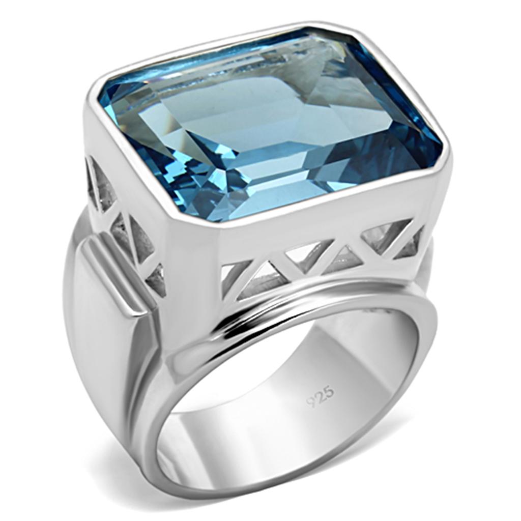 Silver 925 Sterling Silver Ring with Synthetic Spinel in Sea Blue