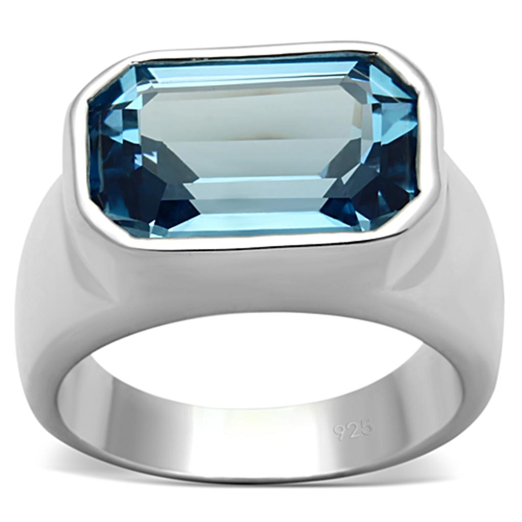 Silver 925 Sterling Silver Ring with Synthetic Spinel in Sea Blue
