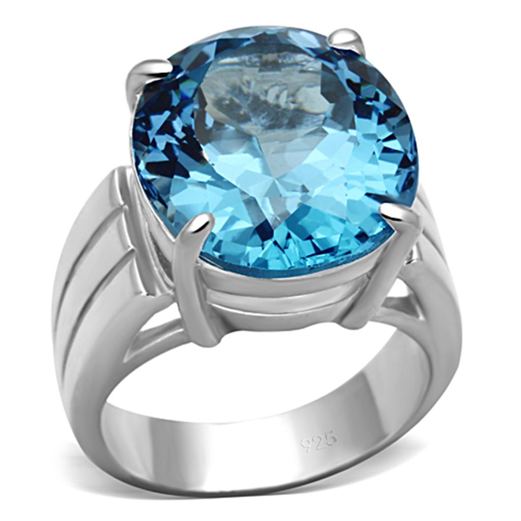 Silver 925 Sterling Silver Ring with Synthetic Spinel in Sea Blue