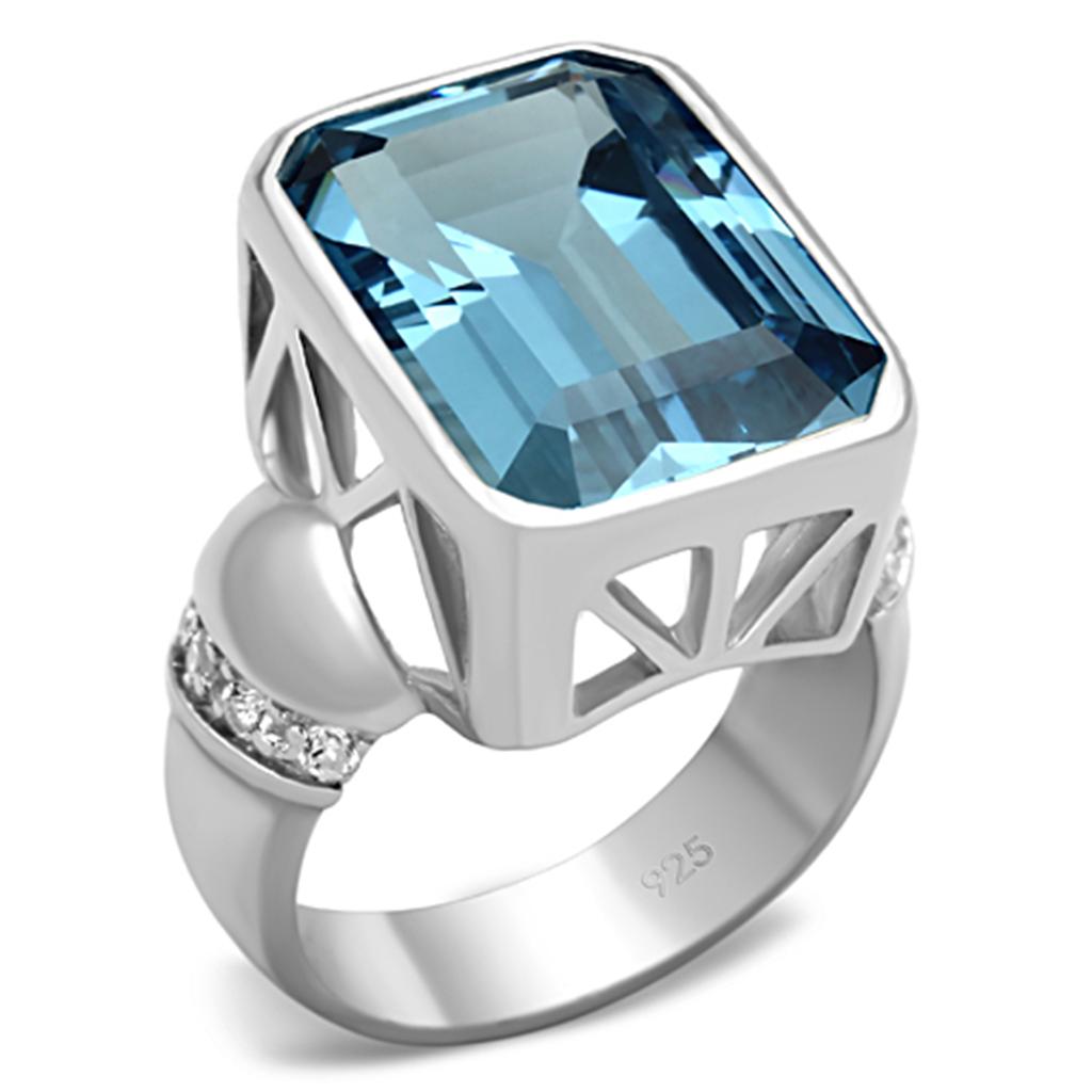 Silver 925 Sterling Silver Ring with Synthetic Spinel in Sea Blue