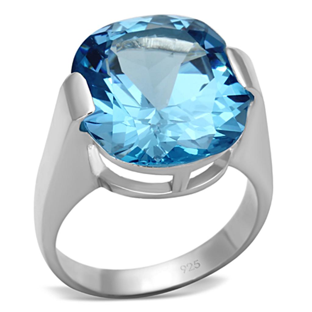 Silver 925 Sterling Silver Ring with Synthetic Spinel in Sea Blue