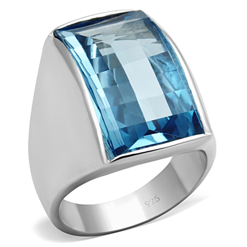Silver 925 Sterling Silver Ring with Synthetic Spinel in Sea Blue
