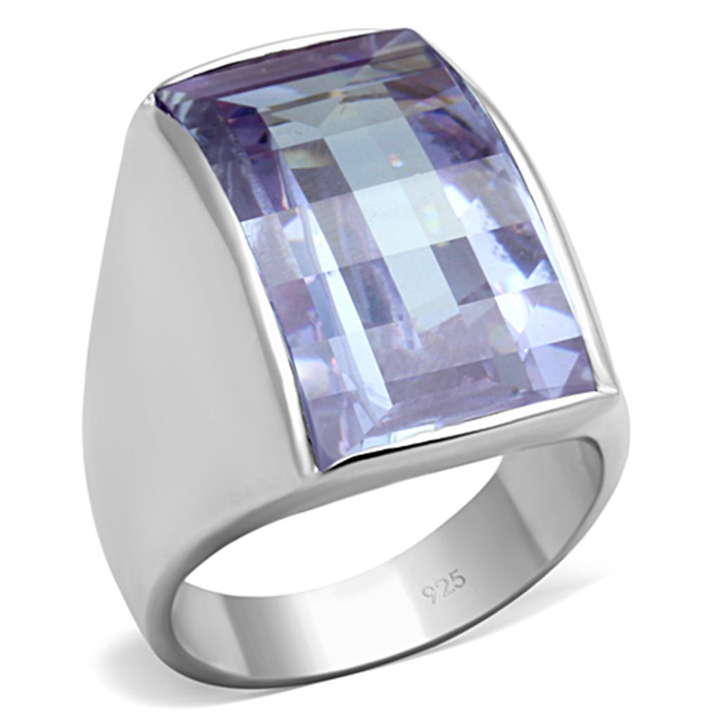 Silver 925 Sterling Silver Ring with AAA Grade CZ in Light Amethyst