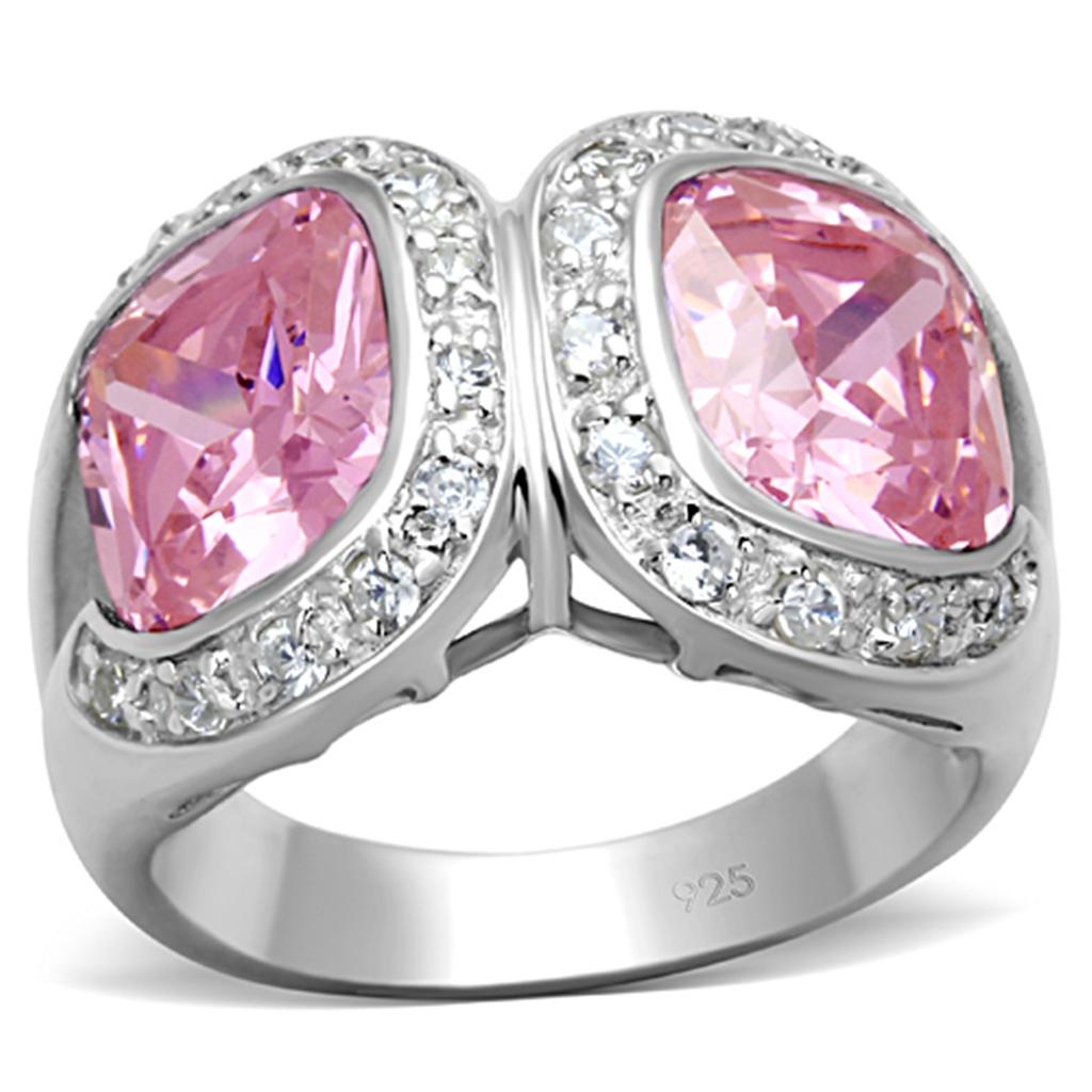 Silver 925 Sterling Silver Ring with AAA Grade CZ in Rose